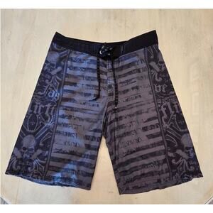 Affliction Men's Boardshorts SZ 34 Y2K Grunge Skull Goth Swim Trunks